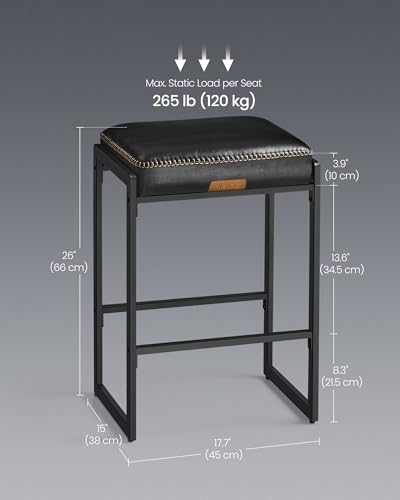 Image of VASAGLE EKHO Collection - Bar Stools Set of 4, Counter Height Bar Stools, Synthetic Leather with Stitching, Mid-Century Modern Counter Stools, 26-Inch Tall, Kichen Home Bar Dining Room, Ink Black