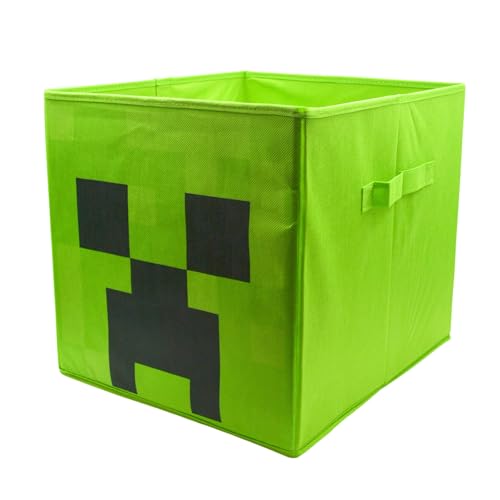 HOX Caixas de armazenamento dobráveis para Minecraft Creeper para crianças com alças, cubos de armazenamento dobráveis de tecido de alta qualidade, compatíveis com móveis Ikea Kallax, perfeitas para