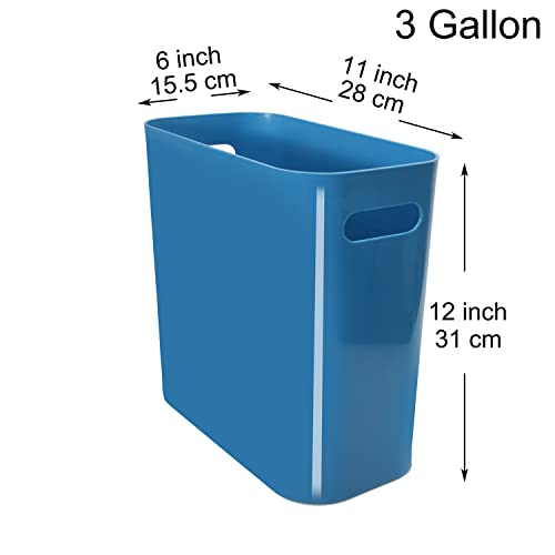 Image of Youngever 2 Pack 3 Gallon Slim Trash Can, Plastic Garbage Container Bin, Trash Bin with Handles for Home Office, Living Room, Study Room, Kitchen, Bathroom (Teal)
