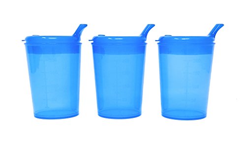 3 x Medi-Inn Adult Convalescent Drinking / Feeding Cup / Beaker with Lip Spout (250ml) Blue