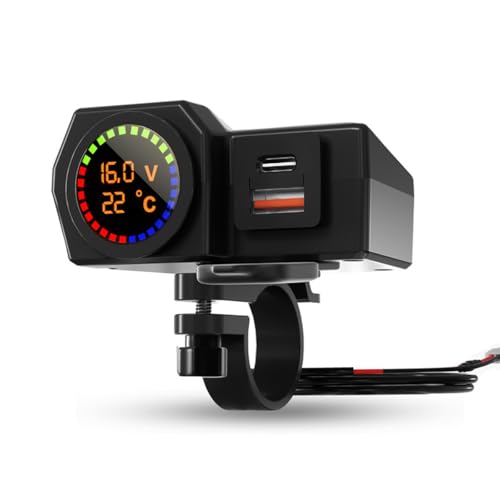 Alnicov Cargador USB para Motocicleta, Resistente al Agua, con Dos Puertos de Carga rápida, 5 V, 3,4 A, USB y 3 A, Tipo C, para Manillar de Motocicleta, para teléfono, Tableta y GPS.