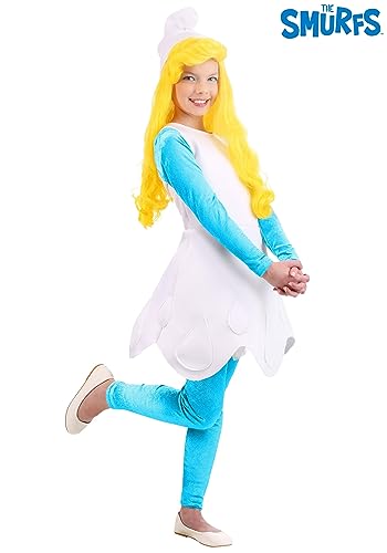 Girls The Smurfs Smurfette Costume, Classic Smurfs Dress-Up Outfit with Hat and Blonde Wig