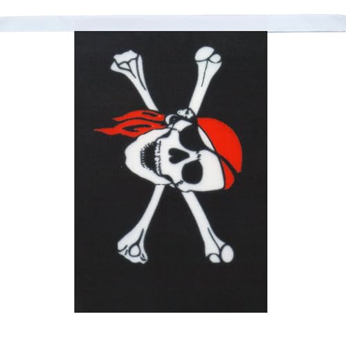 Image of AZ FLAG Pirate Red Bandana 6 meters BUNTING Flag 20 flags 9'' x 6'' - Jolly Roger STRING flags 15 x 21 cm