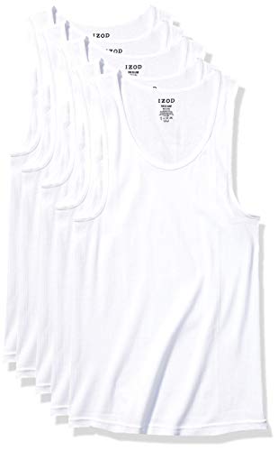 IZOD Menâ€™s Undershirts â€“ Soft Breathable A-Shirt Tank Top (5 Pack), White/White/White/White/White, S
