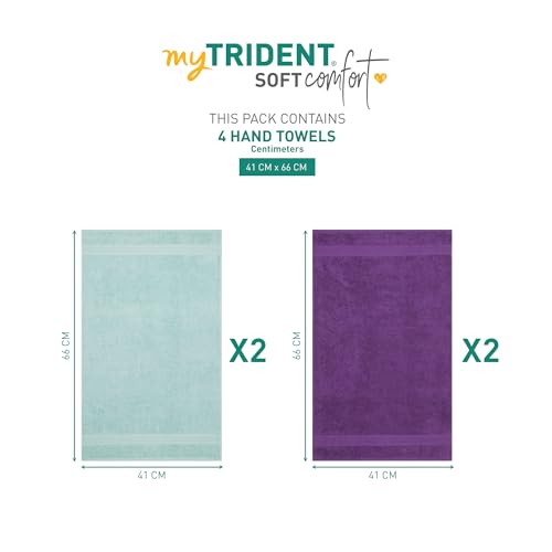 Image of MYTRIDENT Soft Comfort Air Rich Towel 100% Cotton Hand Towel for Daily use, 500 GSM Highly Absorbent Towels for Men /Women, 4Pc Hand Towel Set (41 cm X 66 cm), Nile Blue and Plum