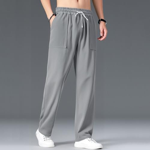 Men's Casual Linen Pants with Pockets Elastic Drawstring Waist Straight Leg Trousers Loose Fit Beach Yoga Sweatpants2