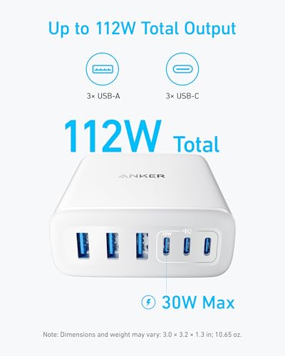 Image of Anker Desktop Charger, Fast Charging USB C Charger with 112W Max 6-Port