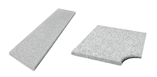 Steinbach Granit Beckenrandstein, Komplettset für Styroporpool 800 x 400 cm, 20 gerade Platten, 4 Eckteile, flache und geflammte Ausführung, Kristallgrau, 018134