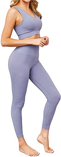 CNASA Femmes 2 pièces ensemble d'entraînement sans couture Super doux soutien-gorge à col en V profond + leggings ensemble tenues de Yoga vêtements de sport