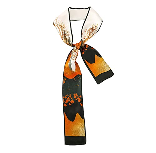 JERLA 100% Mulberry silk Scarf Head Hair Ribbon Handbag Handle wrap Tie Bundle Scarf Neckerchief Scarf for women (Sunset woods)