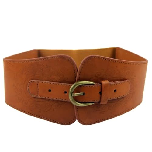 Decorative Belt Wide Belt Strap Leather Elastic Solid Color Vintage Women Waistband Buckle Waistband for Country Concert Outfit(Camel)