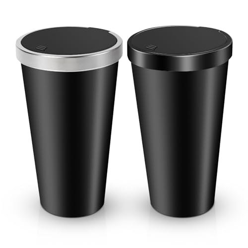 Image of Car Garbage Can Cup Holder Mini Trash for Car with 90 Pcs Black Bags Small Car Trash Bin Push to Open Lid Auto for Car Accessories Home Office Bedrooms Black Silver