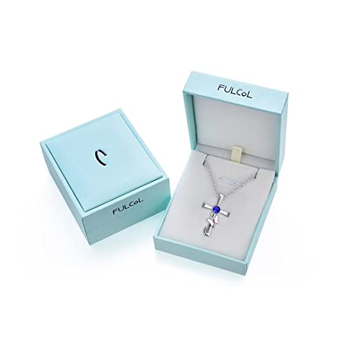 Fulcol Silver Sapphire Birthstone Cross Necklace For Women Girl, Butterfly Cross Religious Faith Jewelry Birthday Gifts For Her #TOP6