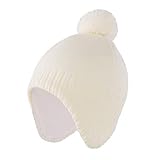 (コネクタイル) 幼児 キッズ 冬 暖かい 耳あて ニット 帽子 ポンポン付き 防寒 フリース裏地 ニット帽 子供 男の子 女の子 ベージュ M