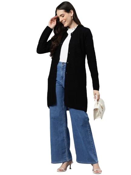 one femme Women Longline Solid Self-Design Coat-picture-10
