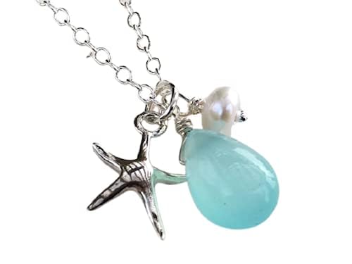 Miniatura 3 de Aqua Blue Chalcedony Starfish Necklace, Sterling Silver, Elegant Gifts For Mom, Her, Wife, Women, Birthdays, Mothers Day, Brides, Bridesmaids, 18
