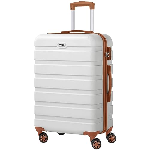 Image of AnyZip Luggage PC ABS Hardside Lightweight Suitcase with 4 Universal Wheels TSA Lock 20 24 28 Inch, White Brown, 24 inch Checked-Medium, Spinner Wheels