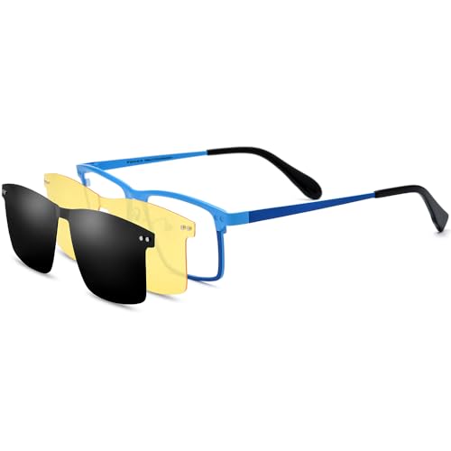 Image of FONEX Pure Titanium Glasses Frame Men Square Magnet Clip On Eyeglasses with Polarized Lens