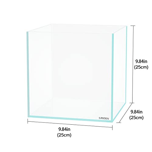 Image of LANDEN 25C 3.7 Gallon Cube Rimless Low Iron Aquarium Tank, W9.84xD9.84xH9.84 in(25x25x25cm) 5mm Thickness with Nano Foam Leveling Mat Included