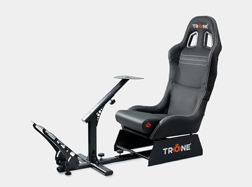 Image of TRONE RS1 Charcoal Leather Racing Simulator Gaming Chair with Seat & Cockpit | Compatible with Logitech PXN V10, V99,PXN V10, V99, G923, G29, G920 | Xbox One, PS4, PS5, PC SteadyMat Floor Mat Combo