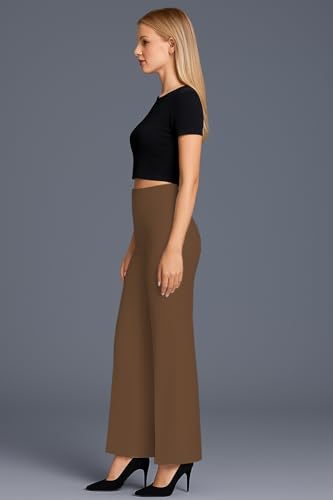 Image of SWADESI STUFF Women's High Waisted Bell Bottom Pants | Retro Wide Leg Trousers | Stretchy Flared Palazzo Pants for Office, Casual Wear & Party