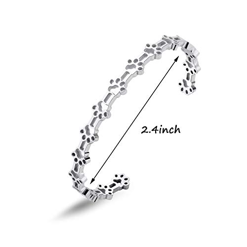 Kuiyai Animal Paw Print Cuff Bracelet Dog Cat Paw Jewelry Pet Lover Gift (Silver) #TOP1
