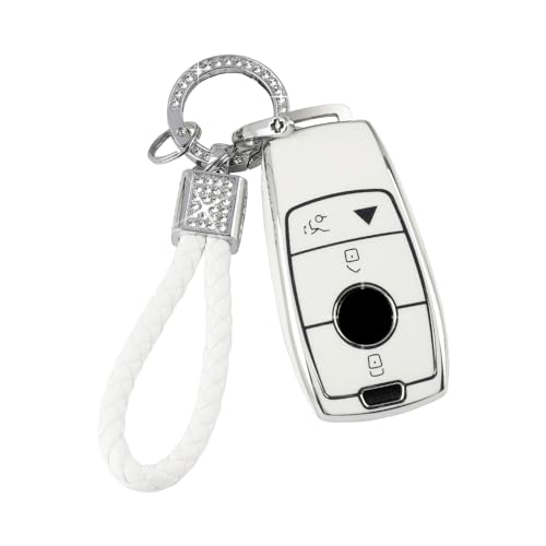 PIFOOG White Key Fob Cover for Mercedes Benz GLC GLE GLA GLB GLS A C E G S AMG Class Accessories Soft TPU Car Smart Keys Case Bling Keychain Full Protection Girly Women