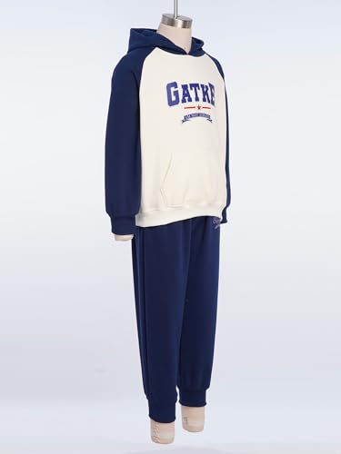 Image of YiZYiF Kids Boys Fleece Lined Sweatshirts Outfit Long Raglan Sleeves Hoodie And Jogger Pants Activewear Set