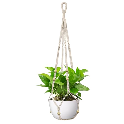 USLAI Macrame Plant Hanger Indoor Outdoor Fits 4 to 15 Inch Pots Strong Hanging Planter Holder Boho Home Decor 35 Inch Ivory (POTS NOT Included)