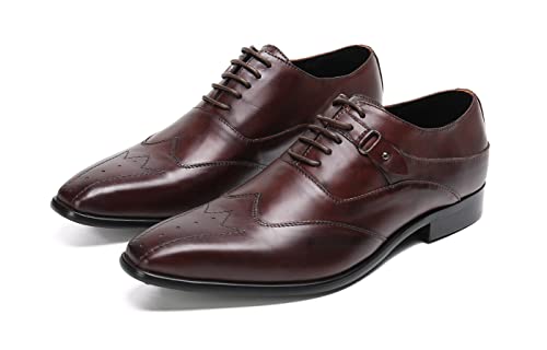 Santimon Mens Brown Dress Leather Oxfords Shoes with Buckle Detail – Classic Lace-Up Wingtip Formal Shoes for Business, Office, Wedding