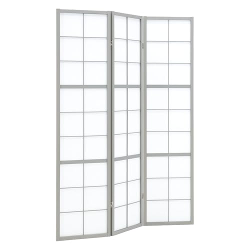 Homestyle4u Paravent Shoji 3142 Paravent intérieur en bois, brise-vue pour salon, décoration et aménagement de la pièce, 3 pièces, en papier de riz, gris,...