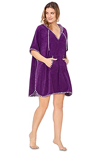 e.Femme® Damen Strandkleid Poncho Elena 2288 aus Frottee, Violett 40