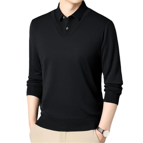 Men's Lined Sweater Polo Collar Pullover Tops Fashion Business Pullovers Korean Slim Fit Thick Clothes