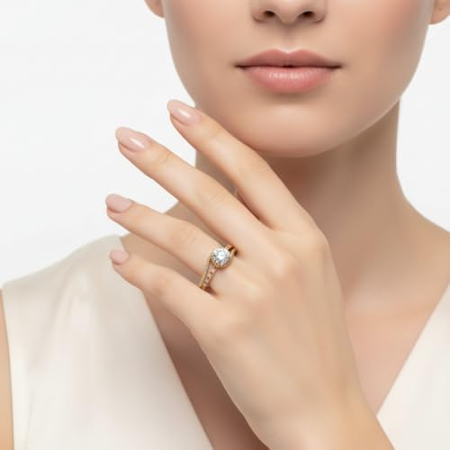 Image of Choose Your Gemstone Rope Split Shank Diamond CZ Ring Yellow Gold Plated Round Shape Split Shank Engagement Ring Minimal Modern Design Birthday Gift Wedding Gift US Size 4 to 12