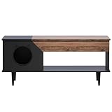 Takywep Rustic 45'' Coffee Table with Concealed Cat House & Litter Box – Multi-Functional Storage Drawer – Modern Cat Furniture Condo for Living Room – Pet-Friendly, Space-Saving – Classic Color