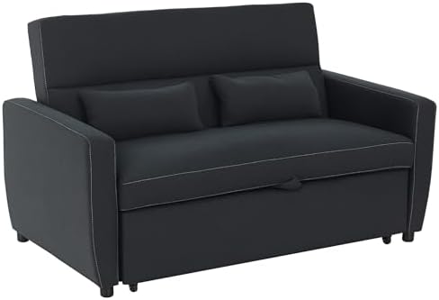 Bild von HOMCOM Schlafsofa, 2-Sitzer Sofa mit Schlaffunktion, Verstellbare Rückenlehne, Couch mit Kissen, Samtoptik, Schlafcouch für Wohnzimmer, Gästezimmer, Schwarz