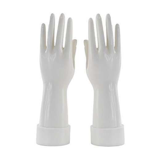 CAMMITEVER 2Pcs Black White Yellow Female Hands Jewelry Towers Mannequin Nail Jewelry Showcase Watch Ring Bracelet Gloves Women Left Right Display Woman Hand (10 inch, White)