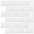 DEWOO White Peel and Stick Backsplash Subway Tile Self Adhesive Wall Tiles for Kitchen Bathroom, 10-Sheet, 12"×12"