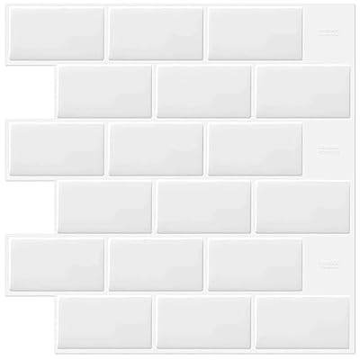 DEWOO White Peel and Stick Backsplash Subway Tile Self Adhesive Wall Tiles for Kitchen Bathroom, 10-Sheet, 12"×12"