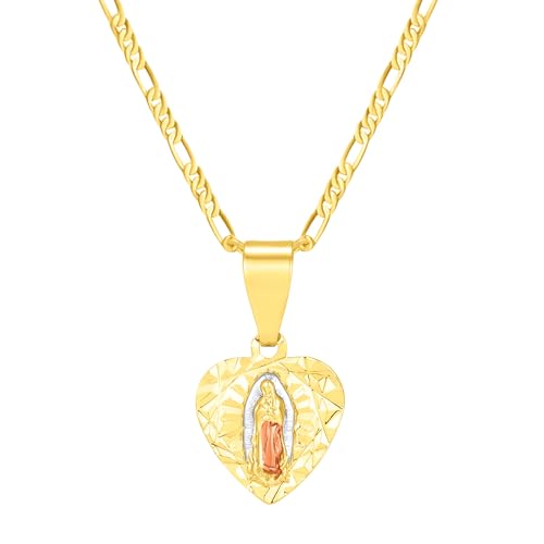 Luxe & Co. Jewelry Virgin Mary Guadalupe Necklace – 14K Gold Plated Heart Pendant, 22” Chain