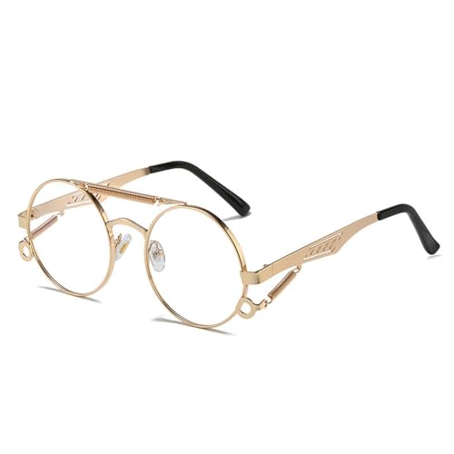Lunettes de soleil rondes rétro en métal doré avec miroir dégradé chic