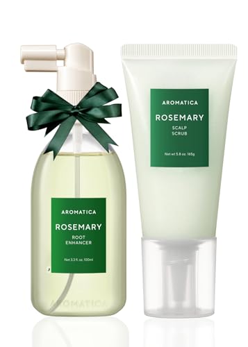 AROMATICA Rosemary Root Enhancer And Scalp Scrub Korean Hair Care Set - Rosemary Water Spray and Scalp Exfoliator for Dry Scalp Treatment, Refresh Your Hair with Rosemary Oil Scalp Care, Holiday gifts