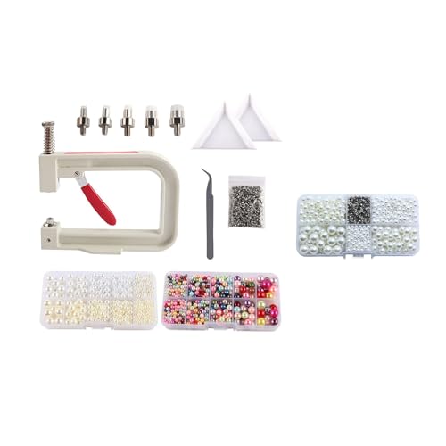 Máquina para Fijación de Cuentas con 5 Cabezas Intercambiables | Kit Completo para Talleres y Artesanía | Incluye Perlas, Pinza y Bandejas