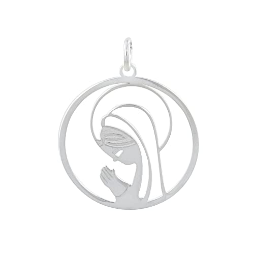 Les Poulettes Bijoux - Colgante de Plata Medalla Redonda Calada Virgen Orante Cover