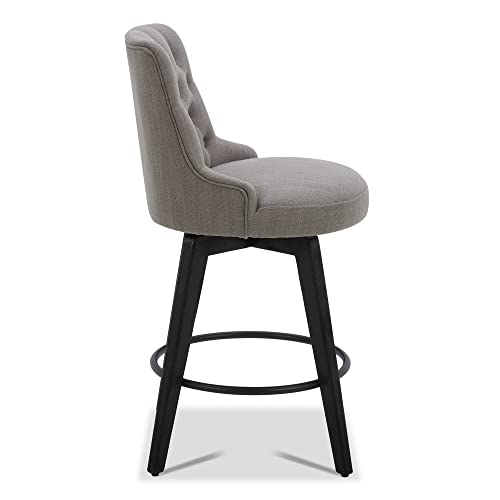 Image of Watson & Whitely Counter Height Bar Stools Swivel Barstools, Fabric Grey | Set of 3, Upholstered Modern Barstool with Back, Solid Wood Legs, 26 inch H Seat