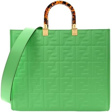 FENDI Sunshine Medium Plexi FF Embossed Leather Tote Bag, Edamame...