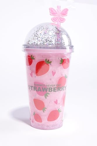 Vaso FRESH con tapa y pajita reutilizable de doble pared batido tapa de rosca a prueba de fugas.