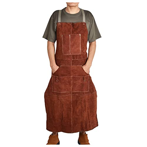 FYYSJW Tablier D'atelier De Soudage en Cuir avec Poches À Outils, Tablier De Soudure Résistant À La Chaleur, Tabliers De Forgeron Résistants Réglables pour Soudeurs,Marron,26x45