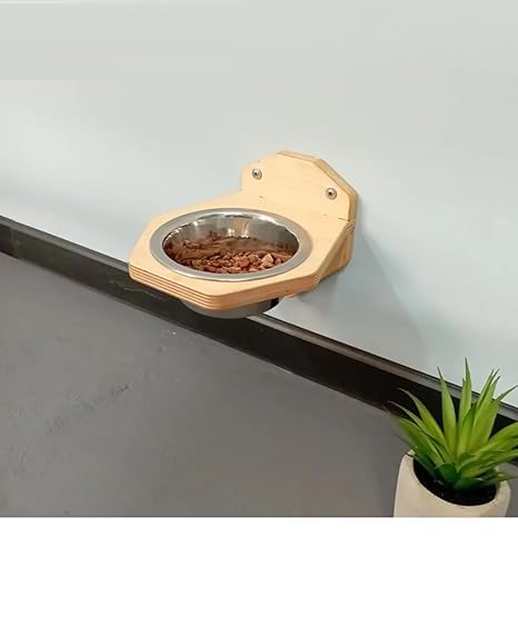 ANAIZA Pet Feeding Station with Elevated Wooden Stand – Twin Bowls for Food & Water – Neck Friendly for Cats & Puppies, Easy Clean Design, Sleek & Functional Feeding Station (Wall Mounted) 2