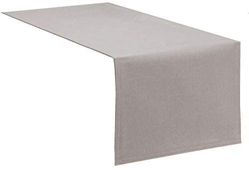 Camino de mesa, Protector antimanchas, Efecto Lotus, Aspecto de Lino, lavable en 3 tamaños y 14 colores, poliéster, gris claro, 33 x 160 cm